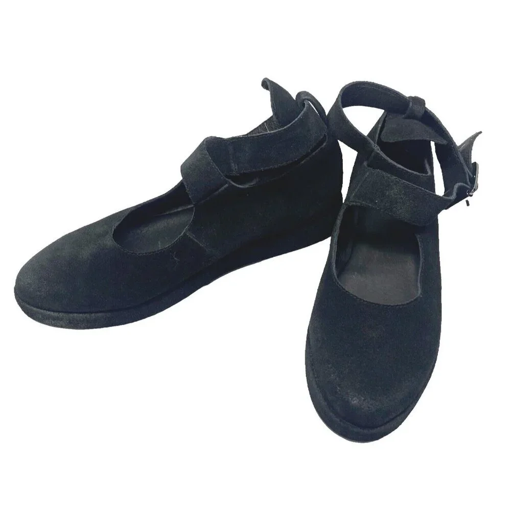 ANTELOPE Women Pia Suede Ankle Strap Platform Shoes‎ Sz 8.5 Black Mary Jane